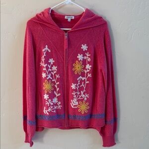 Johnny Was Pink Floral Embroidered Cardigan